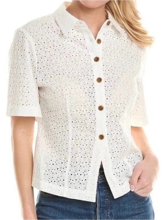 Rebecca Taylor Tops - Rebecca Taylor White Eyelet Button-Front Women's Top Large back ties